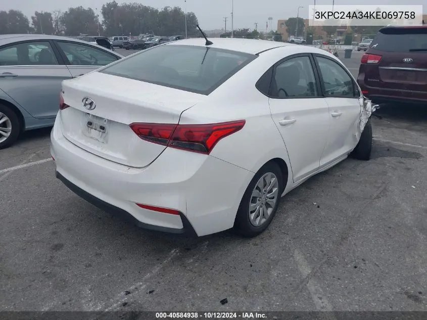 2019 Hyundai Accent Se VIN: 3KPC24A34KE069758 Lot: 40584938