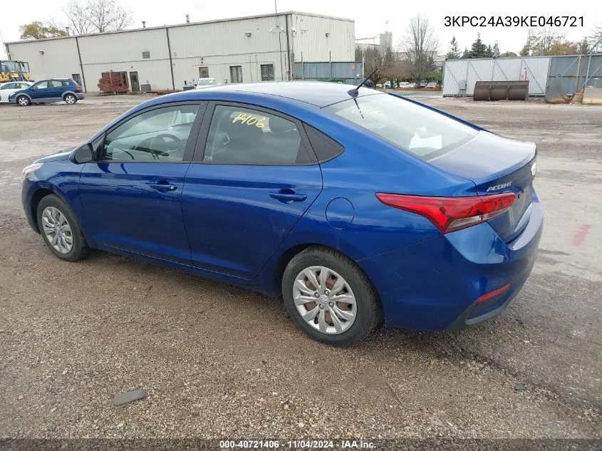 2019 Hyundai Accent Se/Sel VIN: 3KPC24A39KE046721 Lot: 40721406