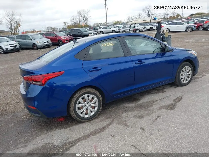 2019 Hyundai Accent Se/Sel VIN: 3KPC24A39KE046721 Lot: 40721406