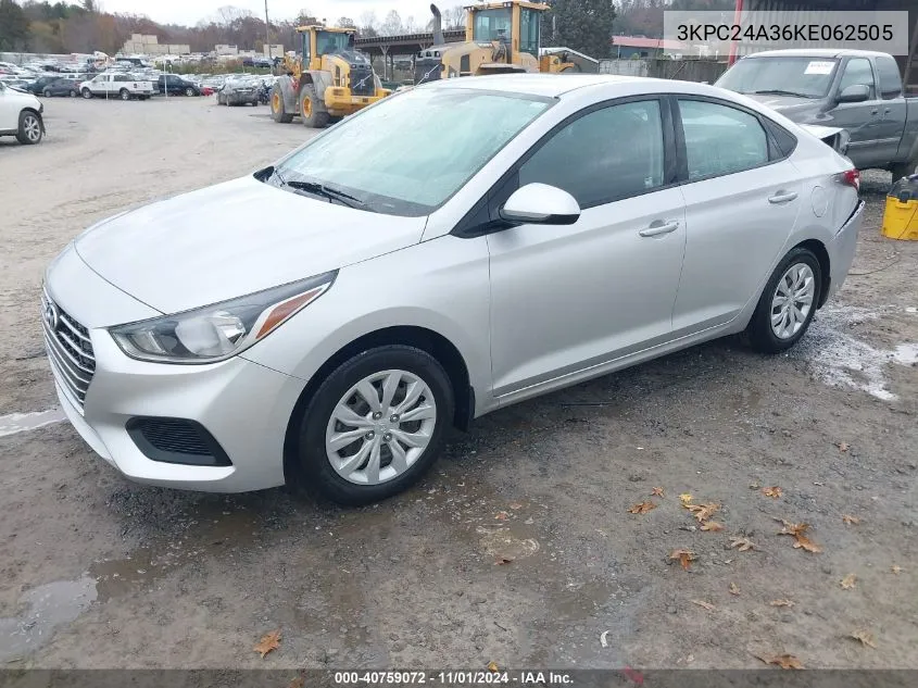 2019 Hyundai Accent Se VIN: 3KPC24A36KE062505 Lot: 40759072