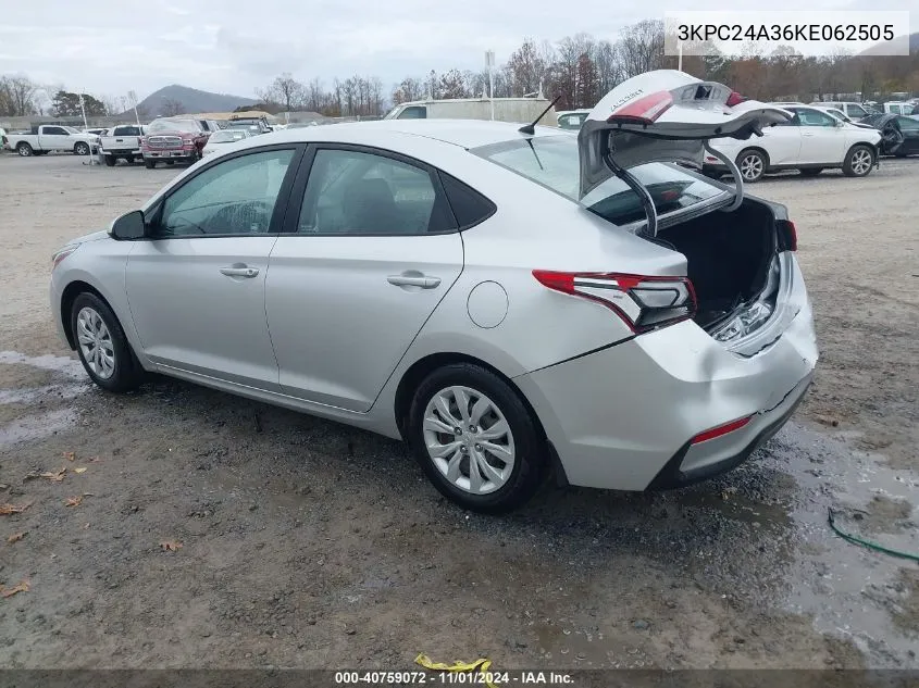 2019 Hyundai Accent Se VIN: 3KPC24A36KE062505 Lot: 40759072