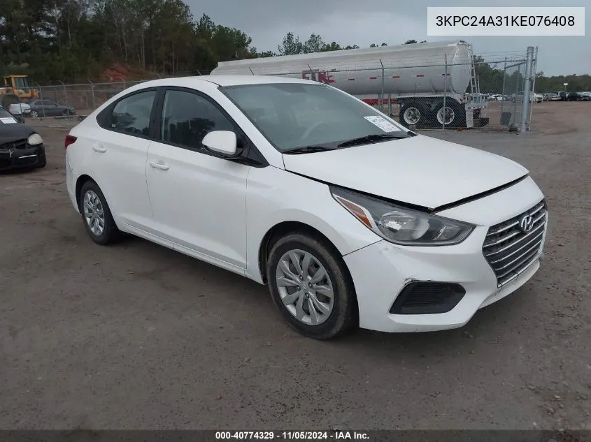 2019 Hyundai Accent Se VIN: 3KPC24A31KE076408 Lot: 40774329