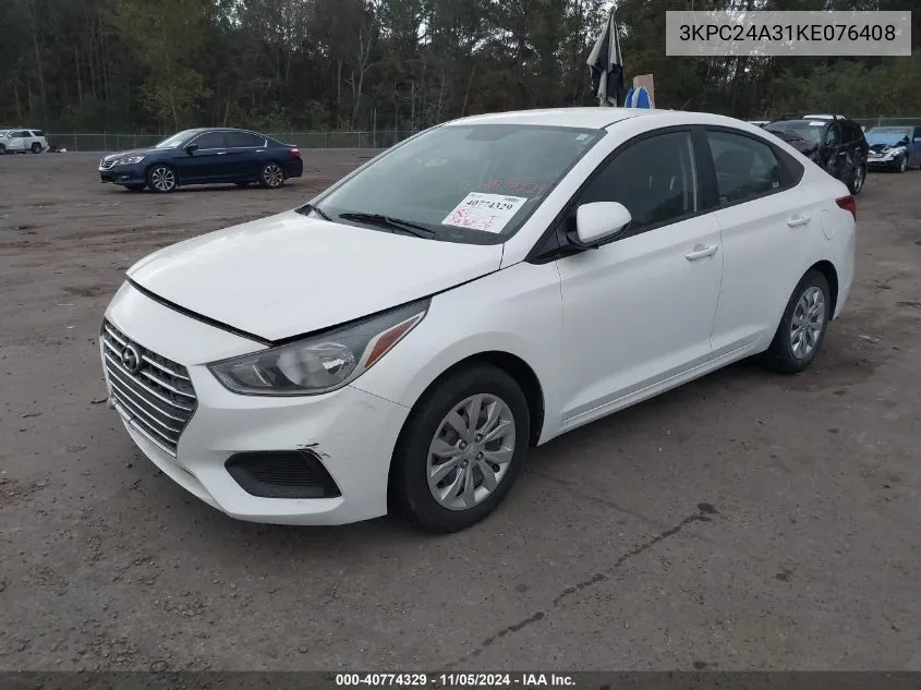 2019 Hyundai Accent Se VIN: 3KPC24A31KE076408 Lot: 40774329