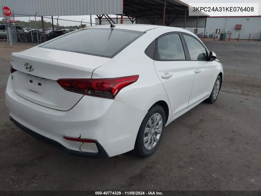 2019 Hyundai Accent Se VIN: 3KPC24A31KE076408 Lot: 40774329