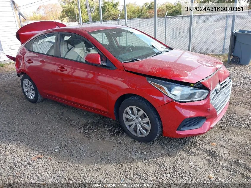 2019 Hyundai Accent Se/Sel VIN: 3KPC24A31K3070351 Lot: 40788248