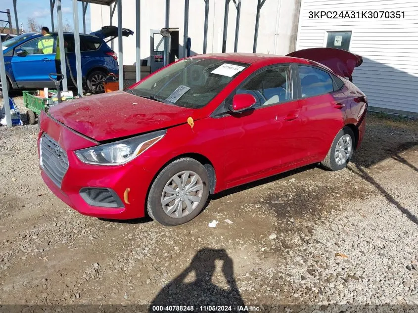 2019 Hyundai Accent Se/Sel VIN: 3KPC24A31K3070351 Lot: 40788248