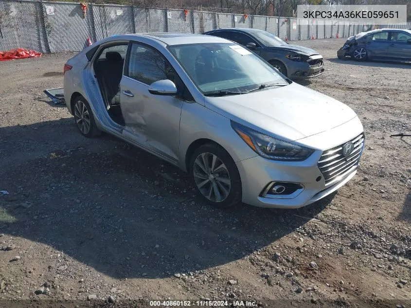 2019 Hyundai Accent Limited VIN: 3KPC34A36KE059651 Lot: 40860152