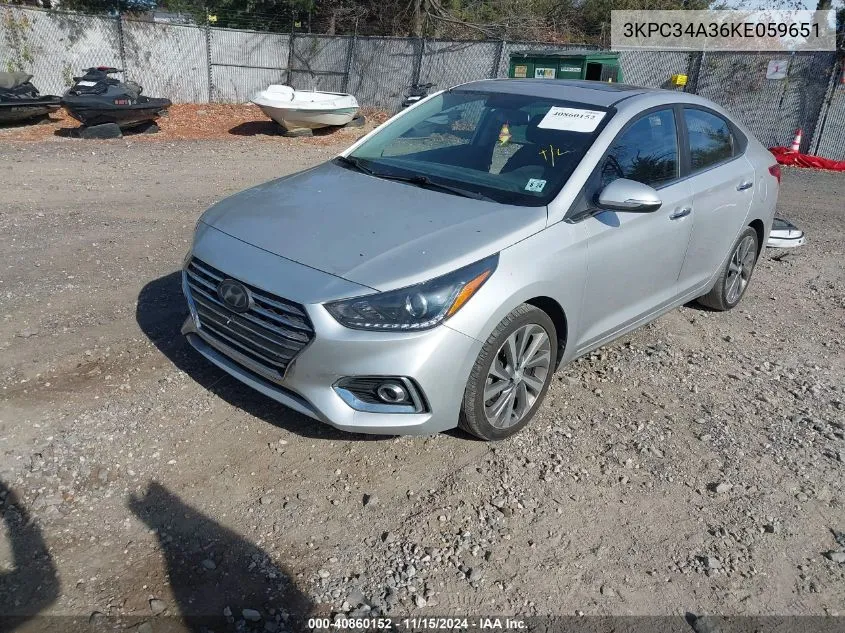 2019 Hyundai Accent Limited VIN: 3KPC34A36KE059651 Lot: 40860152