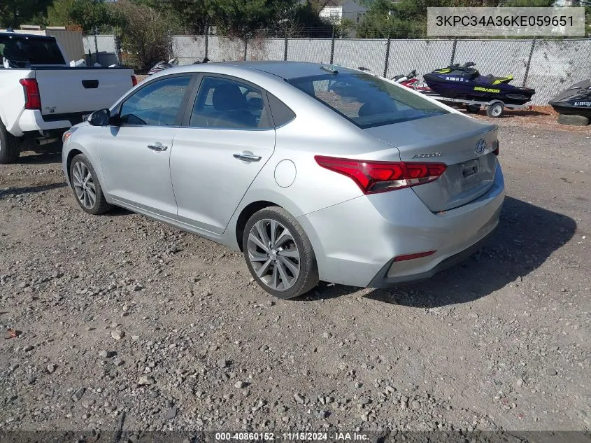 2019 Hyundai Accent Limited VIN: 3KPC34A36KE059651 Lot: 40860152