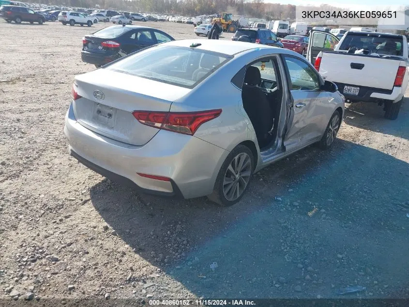 2019 Hyundai Accent Limited VIN: 3KPC34A36KE059651 Lot: 40860152