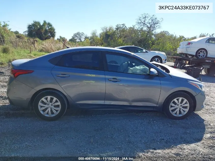 2019 Hyundai Accent Se VIN: 3KPC24A33KE073767 Lot: 40870694