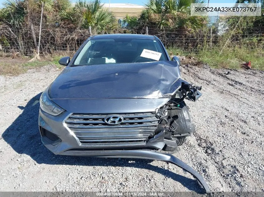 2019 Hyundai Accent Se VIN: 3KPC24A33KE073767 Lot: 40870694