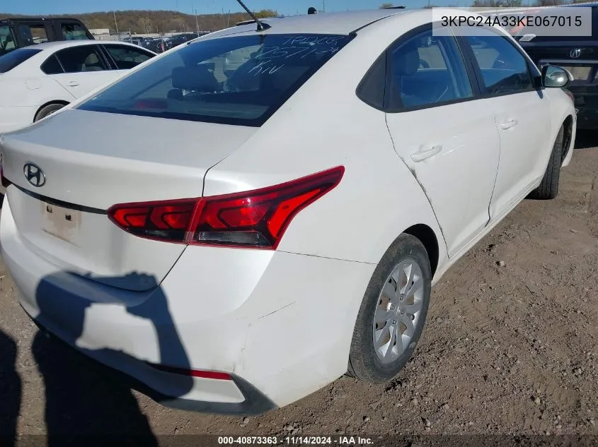 2019 Hyundai Accent Se VIN: 3KPC24A33KE067015 Lot: 40873363