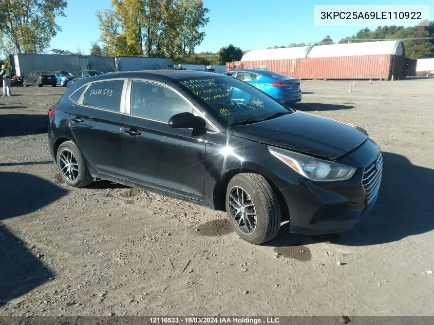 2020 Hyundai Accent Se/Sel VIN: 3KPC25A69LE110922 Lot: 12116533