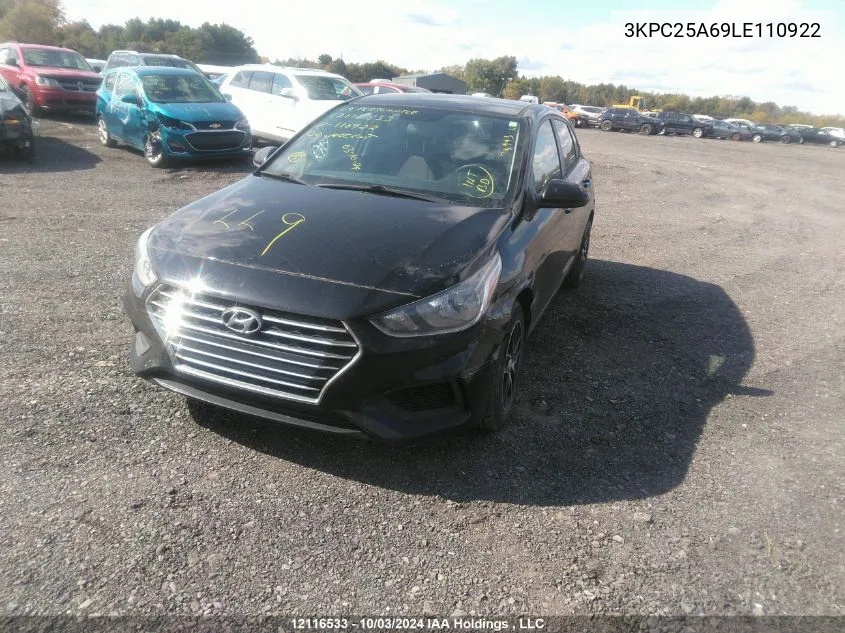 2020 Hyundai Accent Se/Sel VIN: 3KPC25A69LE110922 Lot: 12116533