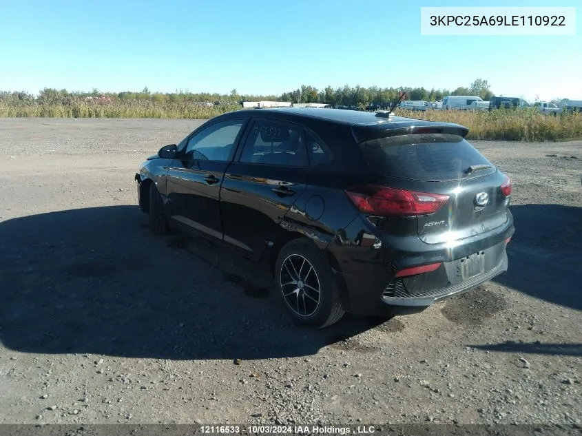 2020 Hyundai Accent Se/Sel VIN: 3KPC25A69LE110922 Lot: 12116533