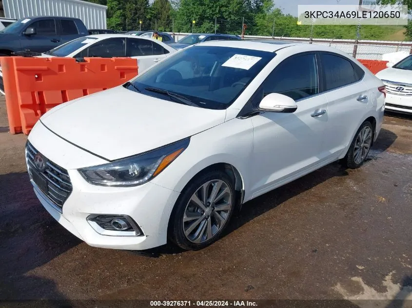 2020 Hyundai Accent Limited VIN: 3KPC34A69LE120650 Lot: 39276371