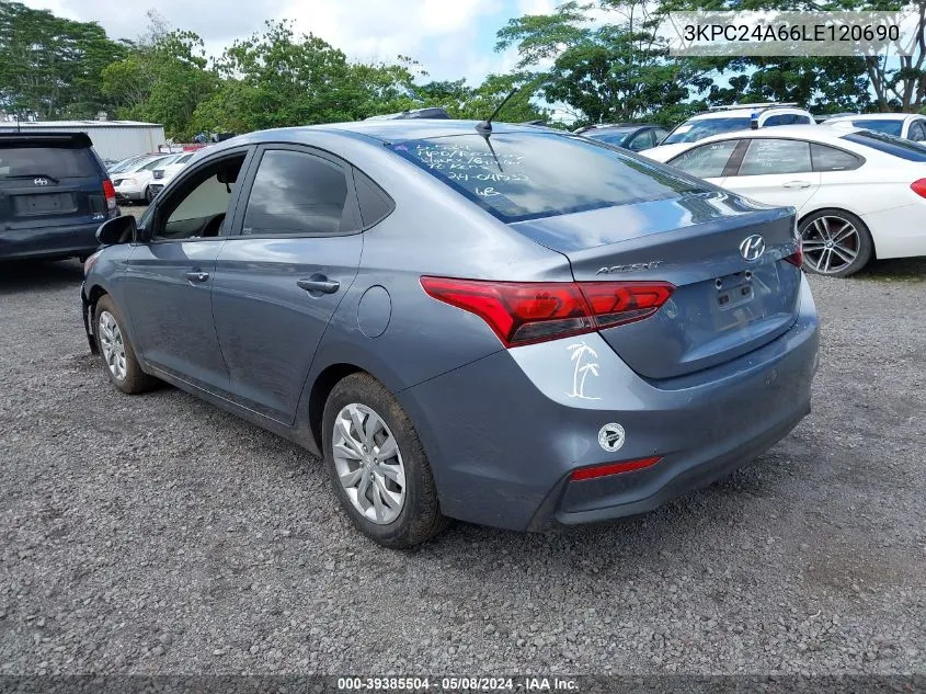 2020 Hyundai Accent Se VIN: 3KPC24A66LE120690 Lot: 39385504