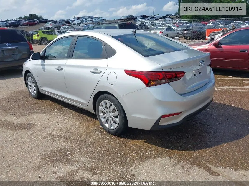 2020 Hyundai Accent Se VIN: 3KPC24A61LE100914 Lot: 39553016