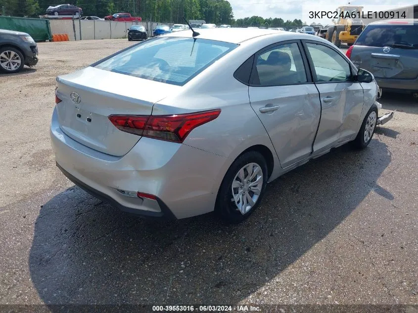 2020 Hyundai Accent Se VIN: 3KPC24A61LE100914 Lot: 39553016