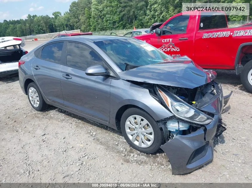 2020 Hyundai Accent Se VIN: 3KPC24A60LE097942 Lot: 39594018