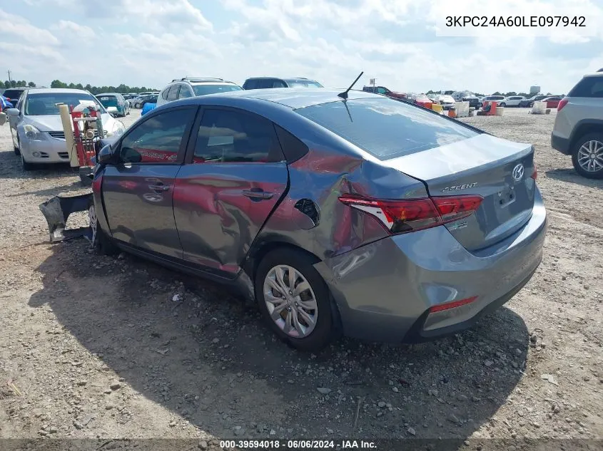 2020 Hyundai Accent Se VIN: 3KPC24A60LE097942 Lot: 39594018