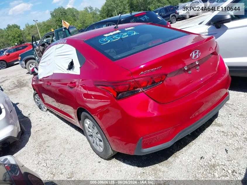 2020 Hyundai Accent Se VIN: 3KPC24A64LE110644 Lot: 39606125