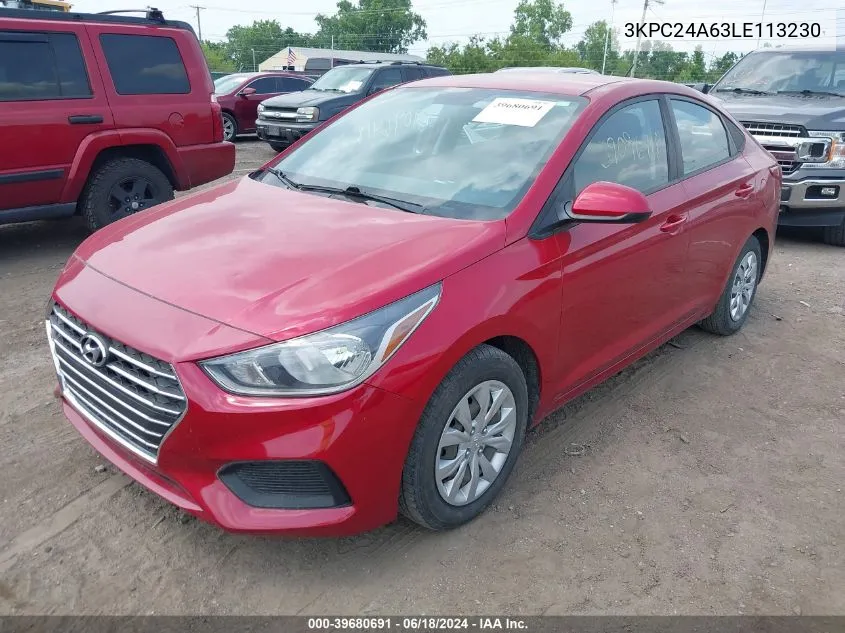 2020 Hyundai Accent Se VIN: 3KPC24A63LE113230 Lot: 39680691