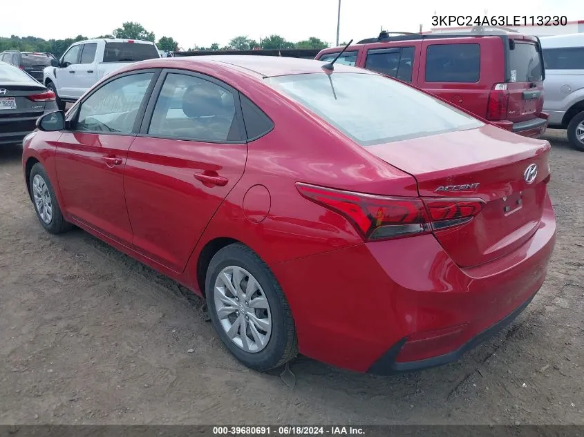 2020 Hyundai Accent Se VIN: 3KPC24A63LE113230 Lot: 39680691