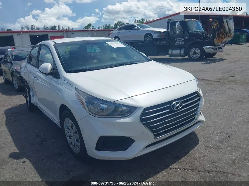 2020 Hyundai Accent Se VIN: 3KPC24A67LE094360 Lot: 39731795