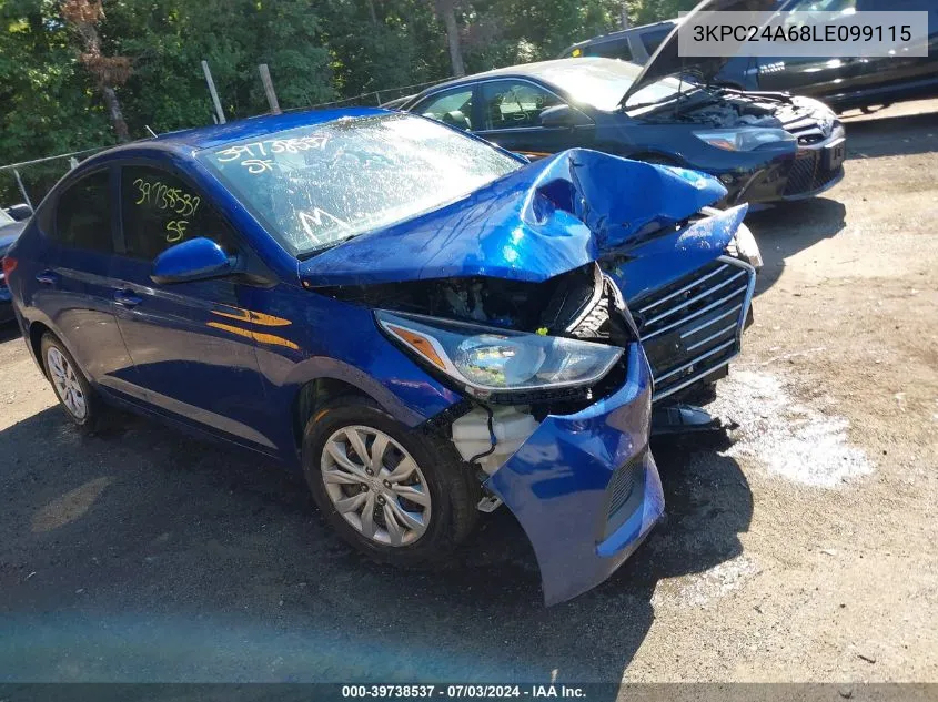 2020 Hyundai Accent Se VIN: 3KPC24A68LE099115 Lot: 39738537