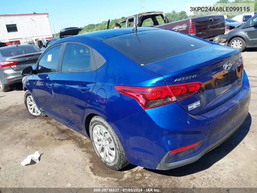 2020 Hyundai Accent Se VIN: 3KPC24A68LE099115 Lot: 39738537