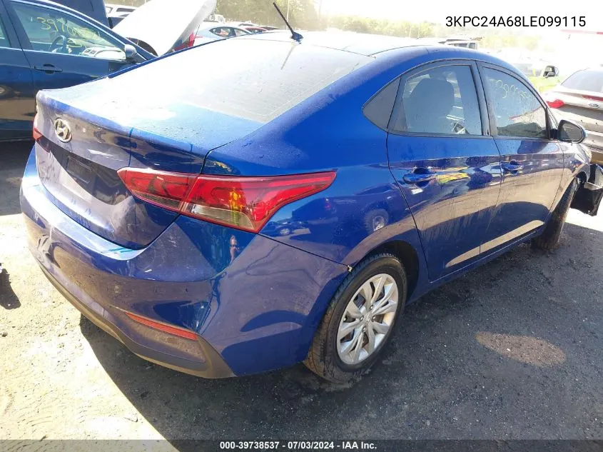 2020 Hyundai Accent Se VIN: 3KPC24A68LE099115 Lot: 39738537