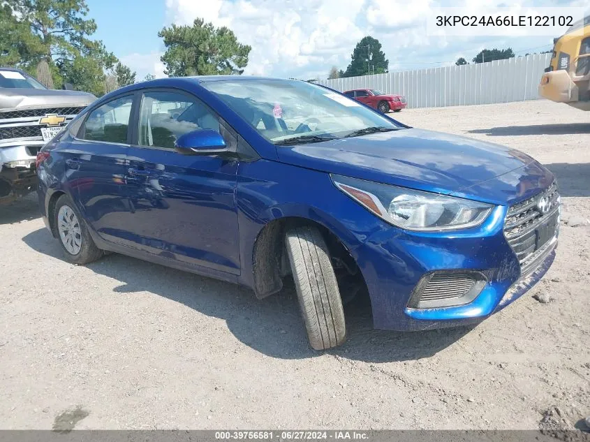 2020 Hyundai Accent Se VIN: 3KPC24A66LE122102 Lot: 39756581