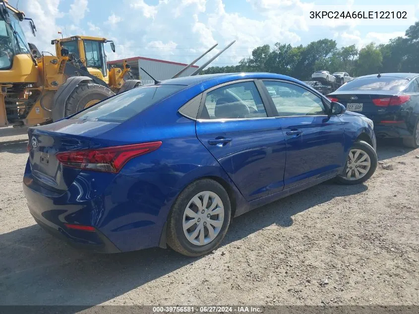 2020 Hyundai Accent Se VIN: 3KPC24A66LE122102 Lot: 39756581