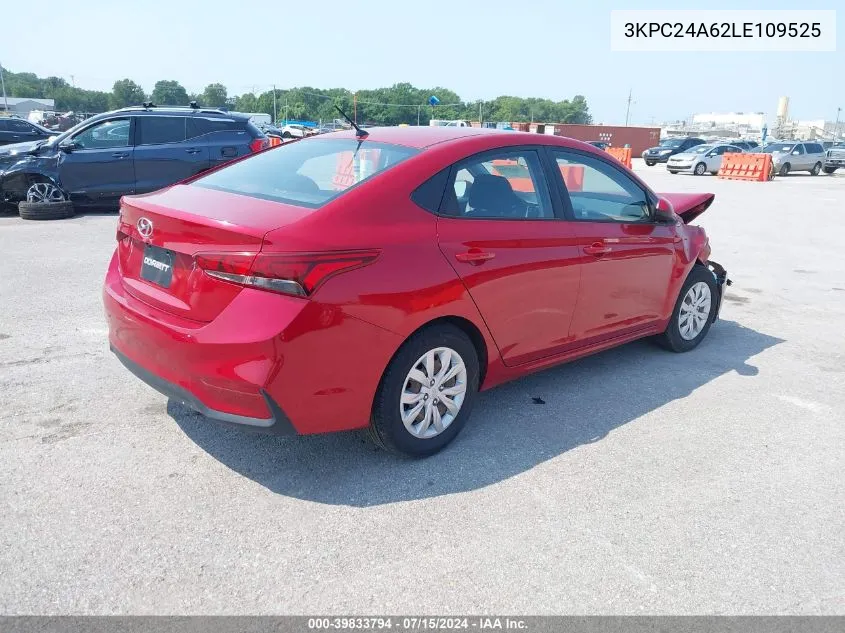 2020 Hyundai Accent Se VIN: 3KPC24A62LE109525 Lot: 39833794