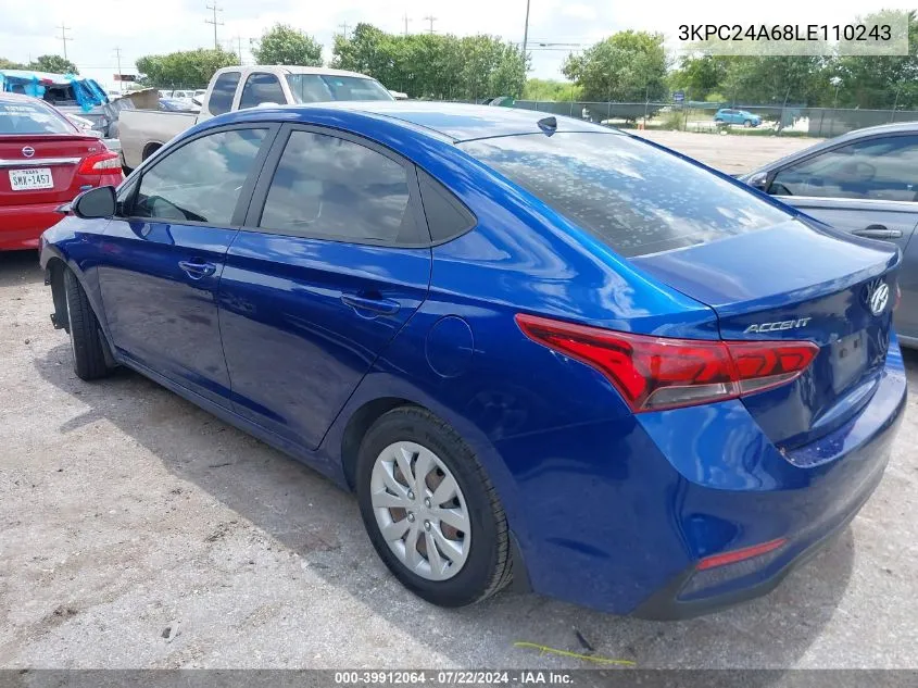 2020 Hyundai Accent Se VIN: 3KPC24A68LE110243 Lot: 39912064