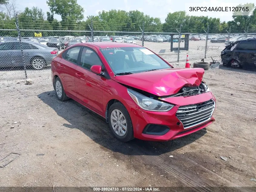 2020 Hyundai Accent Se VIN: 3KPC24A60LE120765 Lot: 39924733