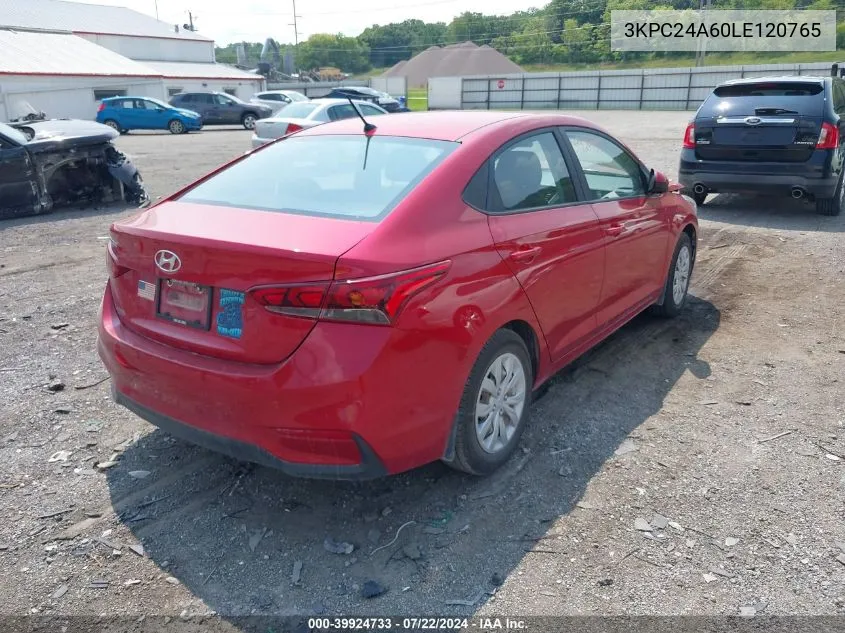 2020 Hyundai Accent Se VIN: 3KPC24A60LE120765 Lot: 39924733