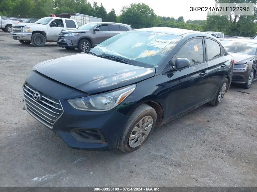 2020 Hyundai Accent Se VIN: 3KPC24A67LE122996 Lot: 39925189