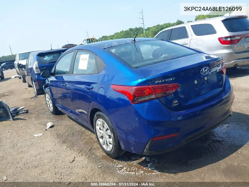 2020 Hyundai Accent Se VIN: 3KPC24A68LE126099 Lot: 39960284