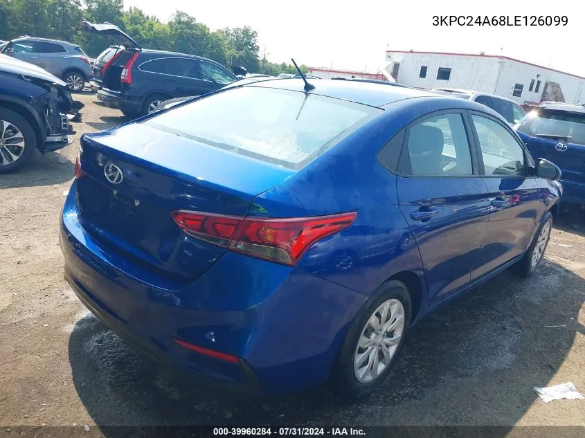 2020 Hyundai Accent Se VIN: 3KPC24A68LE126099 Lot: 39960284