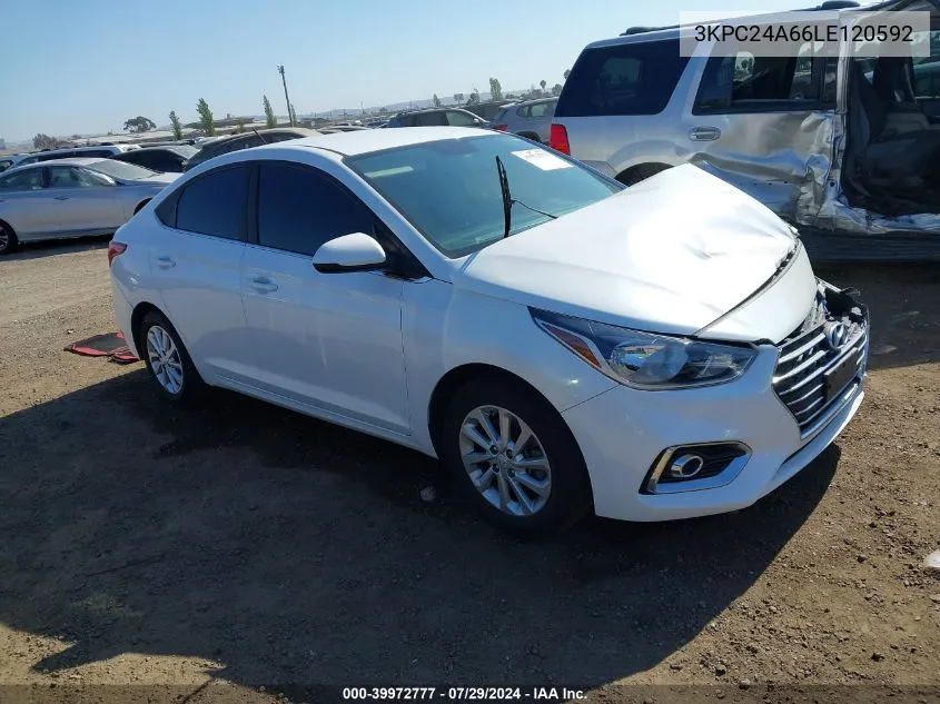 2020 Hyundai Accent Sel VIN: 3KPC24A66LE120592 Lot: 39972777