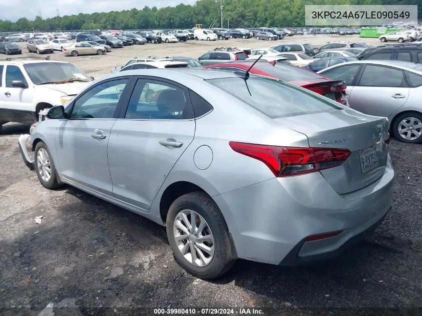 2020 Hyundai Accent Sel VIN: 3KPC24A67LE090549 Lot: 39980410