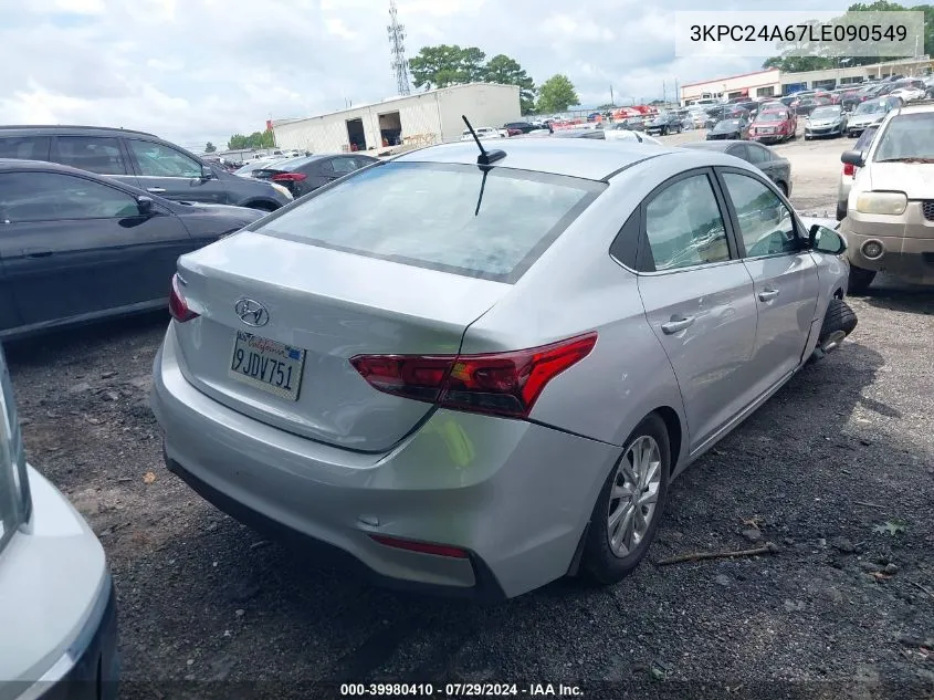 2020 Hyundai Accent Sel VIN: 3KPC24A67LE090549 Lot: 39980410