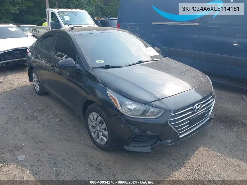 2020 Hyundai Accent Se VIN: 3KPC24A6XLE114181 Lot: 40034270