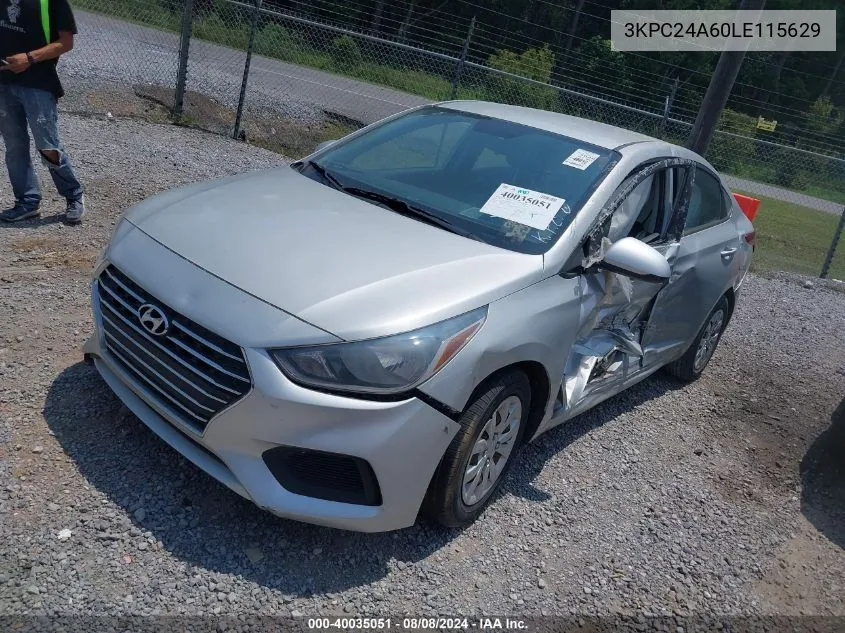 2020 Hyundai Accent Se VIN: 3KPC24A60LE115629 Lot: 40035051