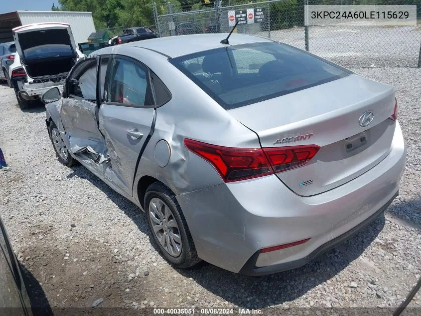 2020 Hyundai Accent Se VIN: 3KPC24A60LE115629 Lot: 40035051