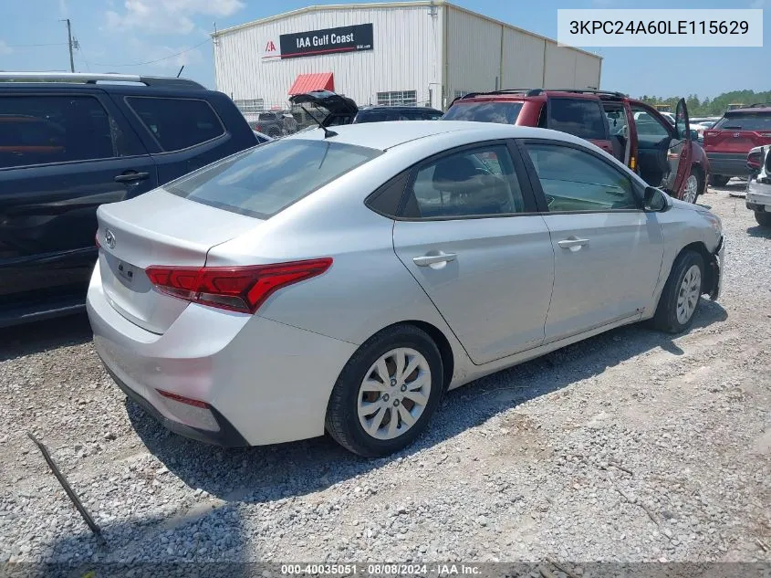 2020 Hyundai Accent Se VIN: 3KPC24A60LE115629 Lot: 40035051