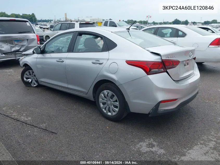 2020 Hyundai Accent Se VIN: 3KPC24A60LE120846 Lot: 40106441